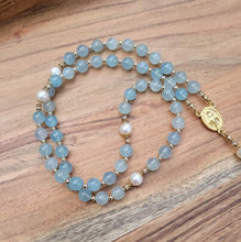 Load image into Gallery viewer, Aquamarine and Pearl Rosary