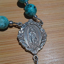 Load image into Gallery viewer, Our Lady of Guadalupe Rosary, Turquoise, Swarovski Crystals, and Sterling Silver
