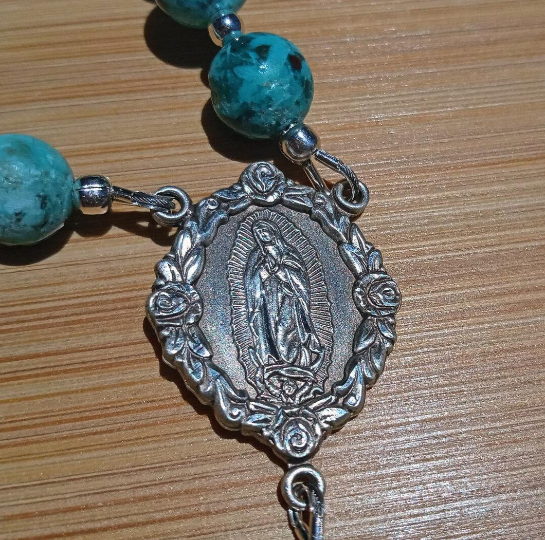 Our Lady of Guadalupe Rosary, Turquoise, Swarovski Crystals, and Sterling Silver