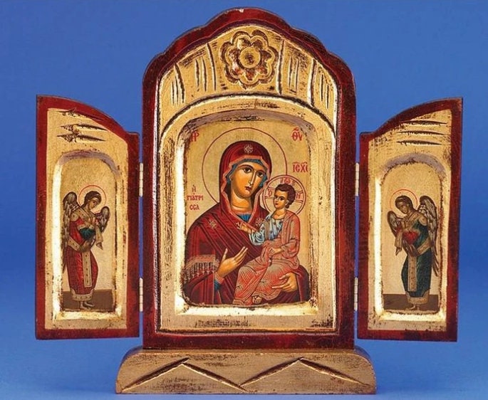 Authentic Greek/Byzantine Icon of the Virgin Mary the Healing Triptych