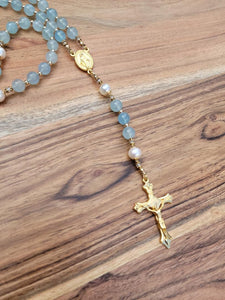 Aquamarine and Pearl Rosary