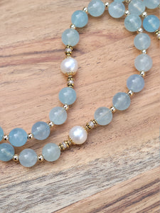 Aquamarine and Pearl Rosary