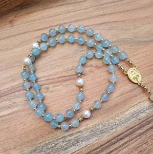 Aquamarine and Pearl Rosary