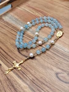 Aquamarine and Pearl Rosary